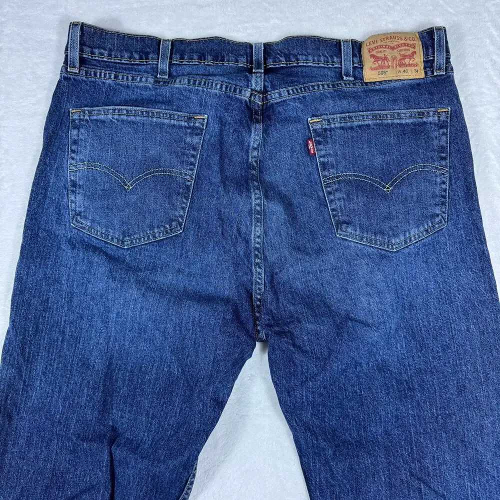 Levi's 505 Regular Fit Men's W40 L34 Denim Straight Leg Jeans Classic‎ Blue Wash